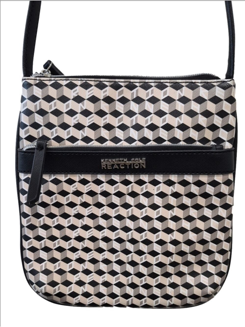 Kenneth Cole Reaction Geometric Cube Crossbody Bag Black Tan